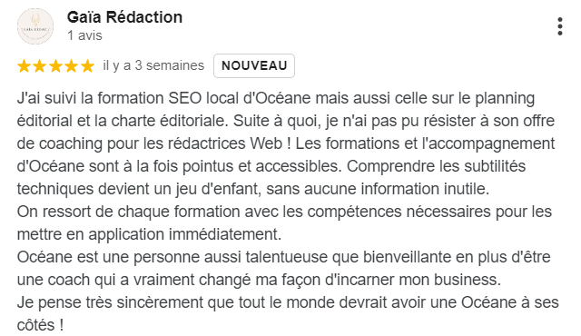 Avis positif de Gaïa Rédac sur les formations de Colibri Rédac